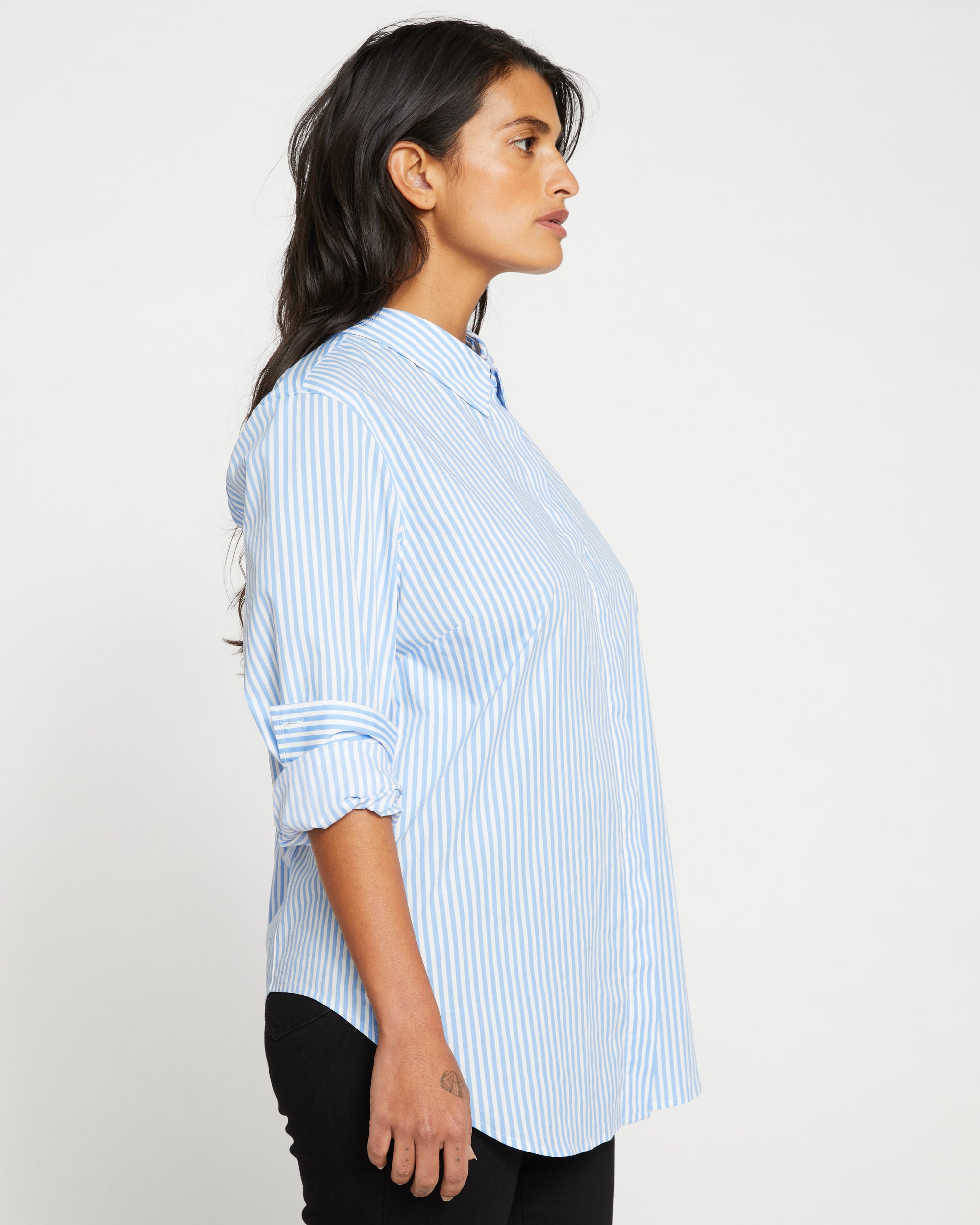 Elbe Stretch Poplin Shirt Classic Fit - Blue/White Stripe