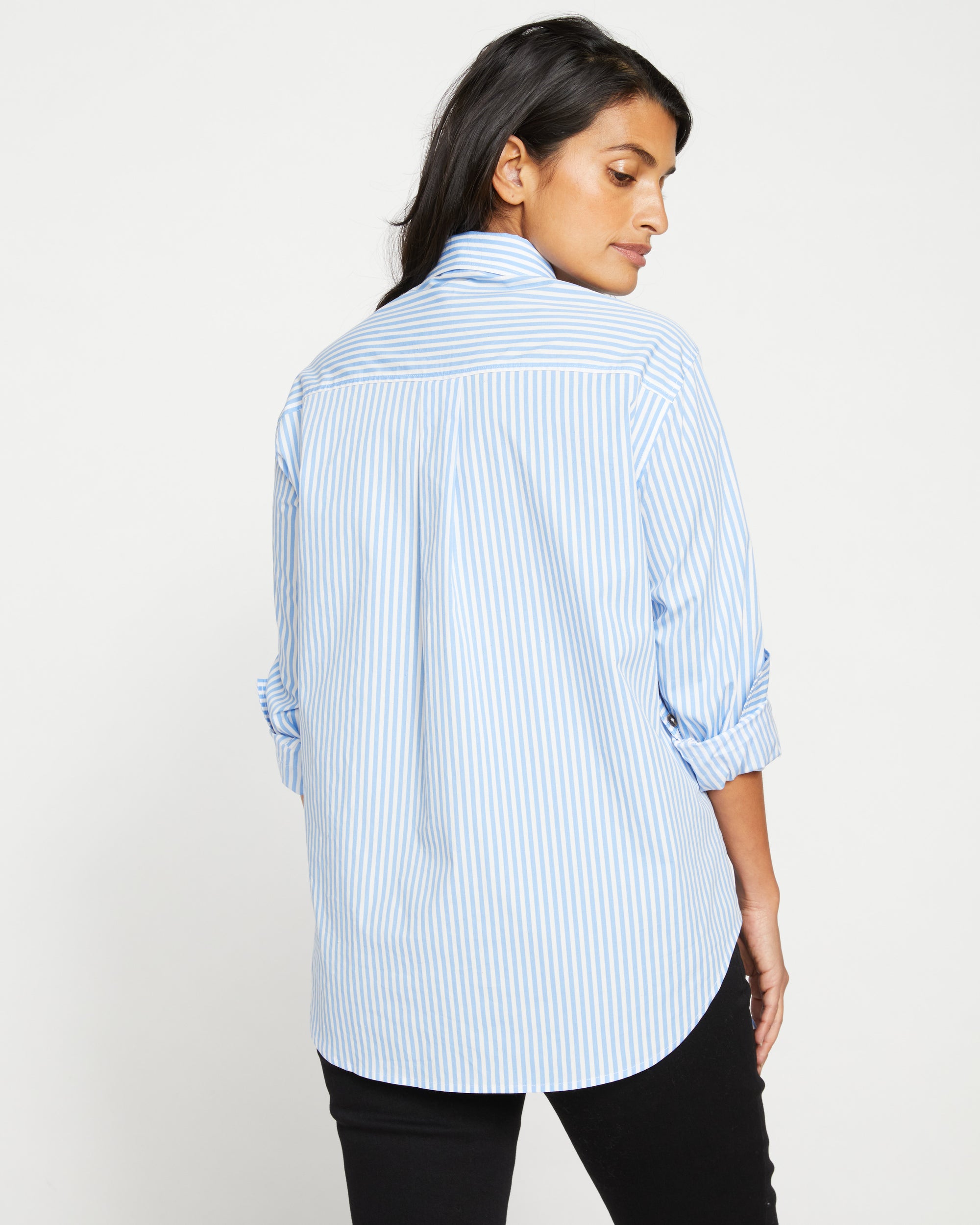 Elbe Stretch Poplin Shirt Classic Fit - Blue/White Stripe