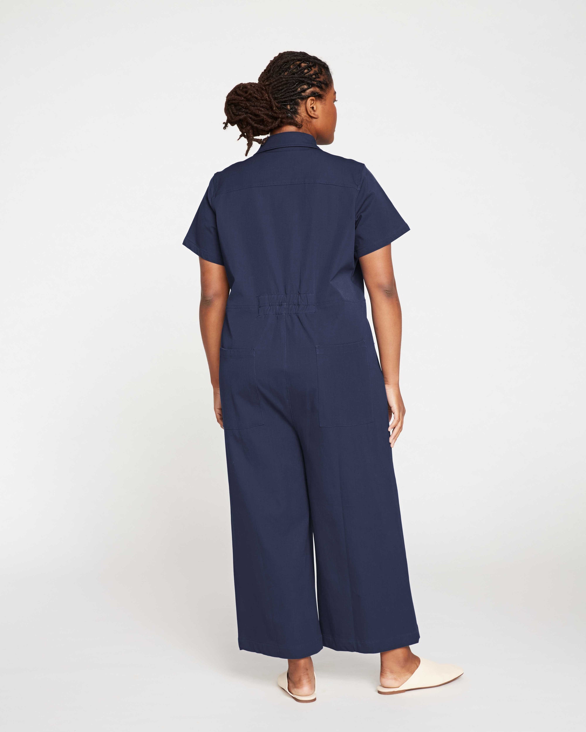 Kate Stretch Cotton Twill Jumpsuit - Navy