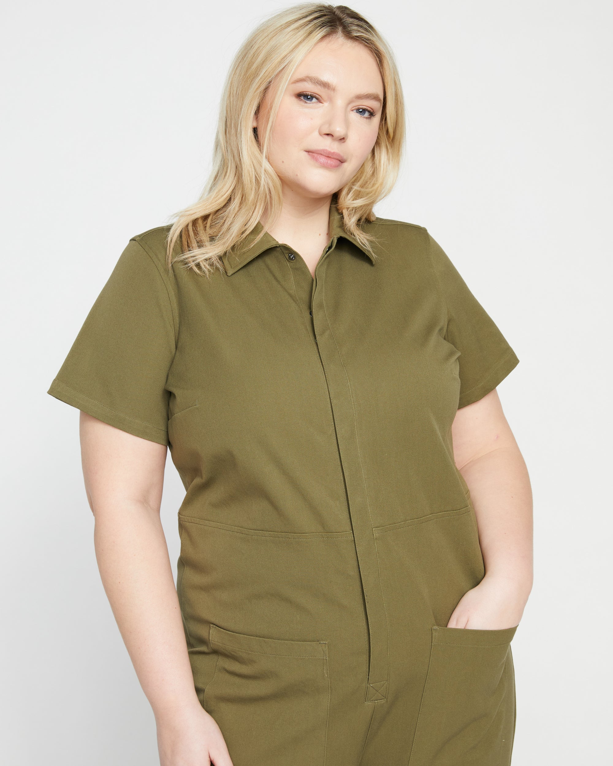 Kate Stretch Cotton Twill Jumpsuit - Ivy