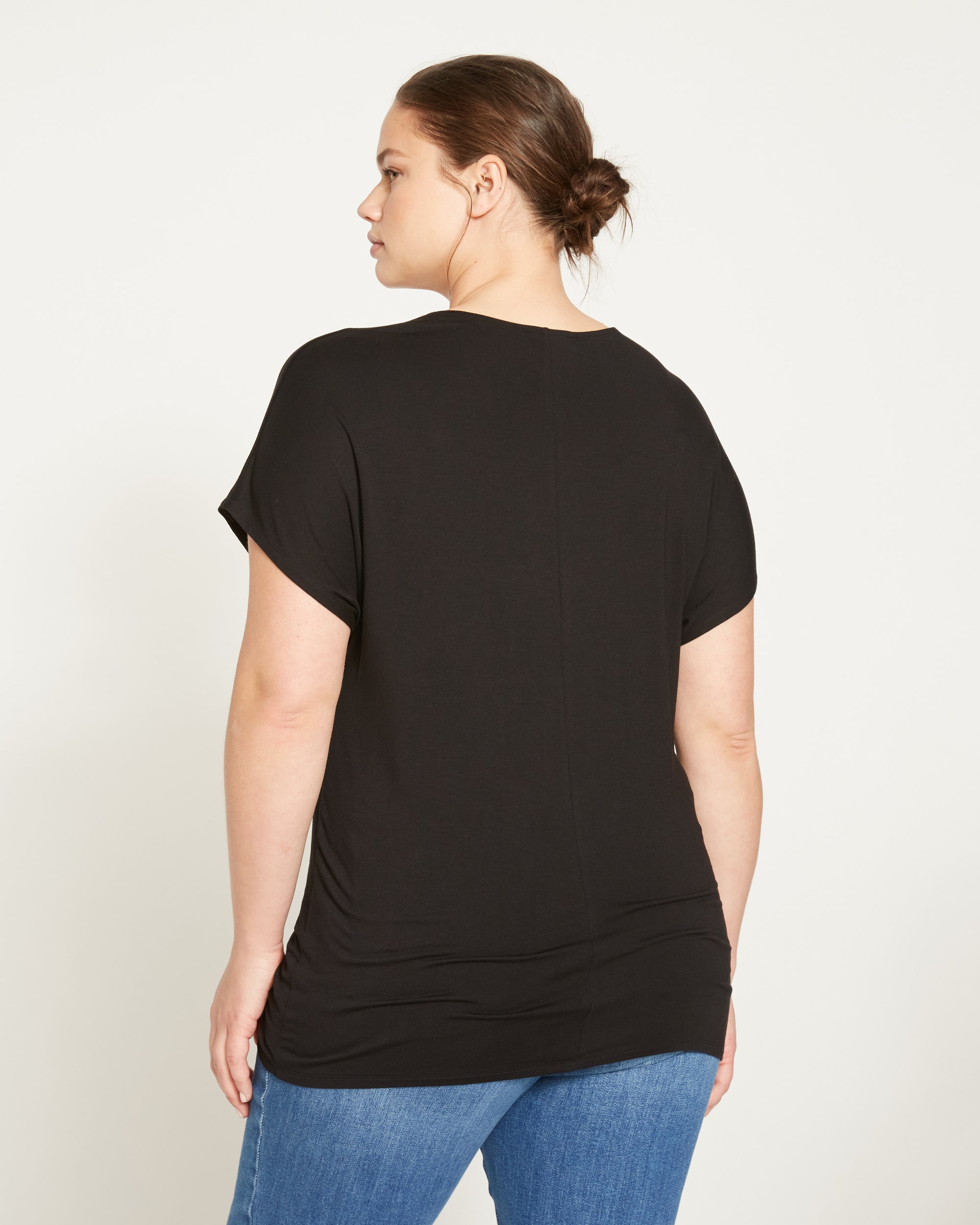 Liquid Jersey Two-Way Short Sleeve Cross Top - Black