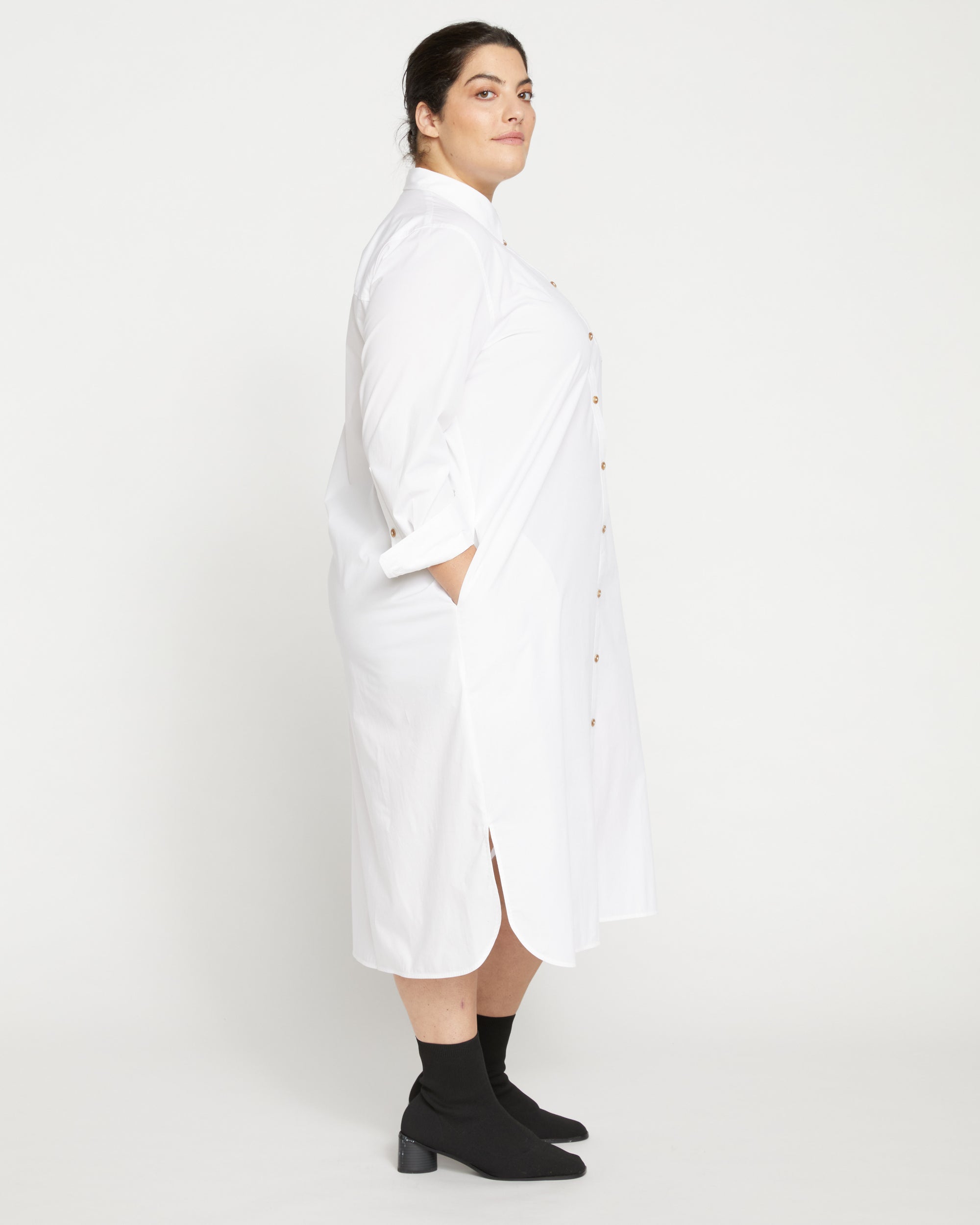 Odeon Stretch Poplin Shirtdress - White