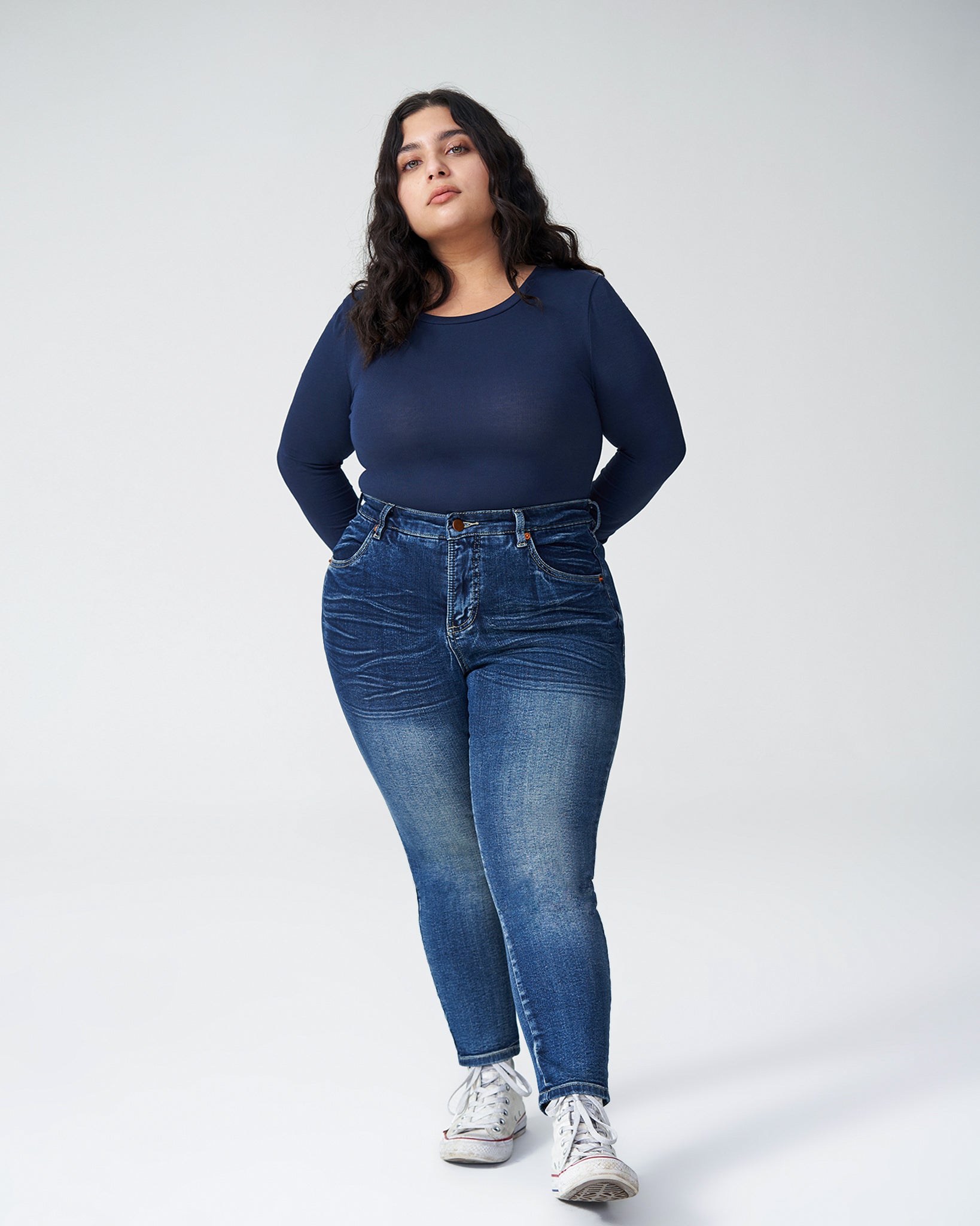 Women's Plus Size Distressed Skinny Jeans – Blue Denim, Ripped, Stretchy (Sizes 14-24)