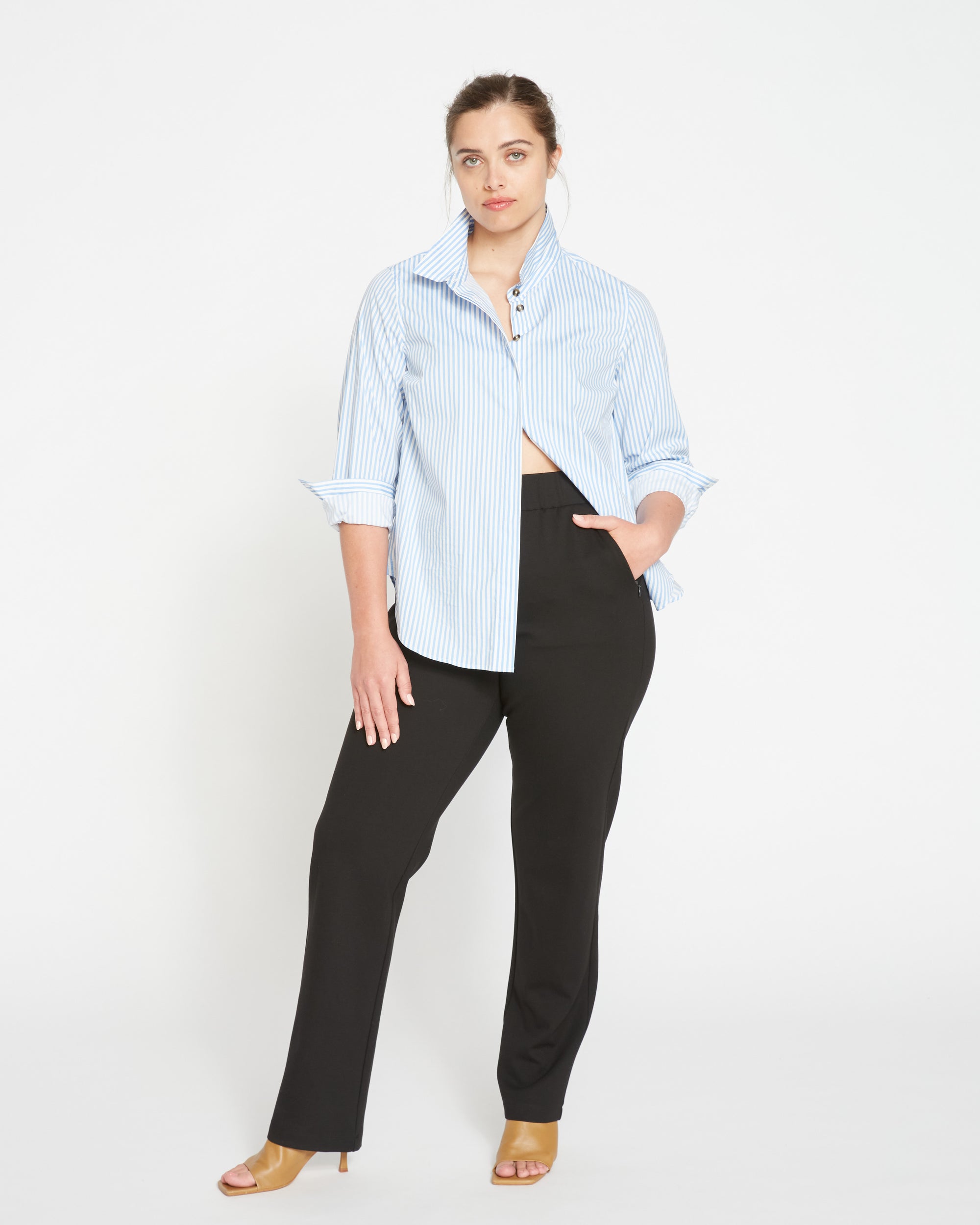 Elbe Stretch Poplin Shirt Classic Fit - Blue/White Stripe