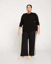 Stephanie Wide Leg Stripe Ponte Pants 30 Inch - Black with Ochre/White Stripe