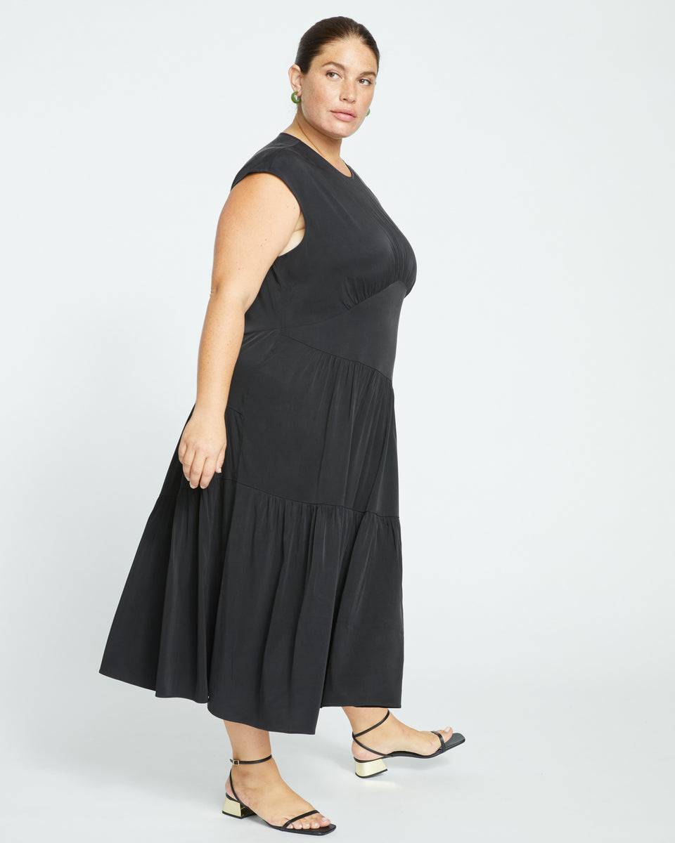 Paloma Tiered Cupro Dress - Black Zoom image 2