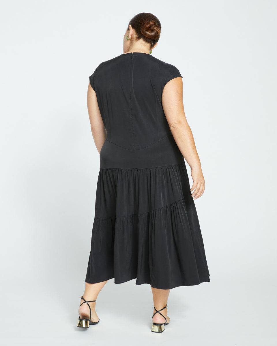 Paloma Tiered Cupro Dress - Black Zoom image 3