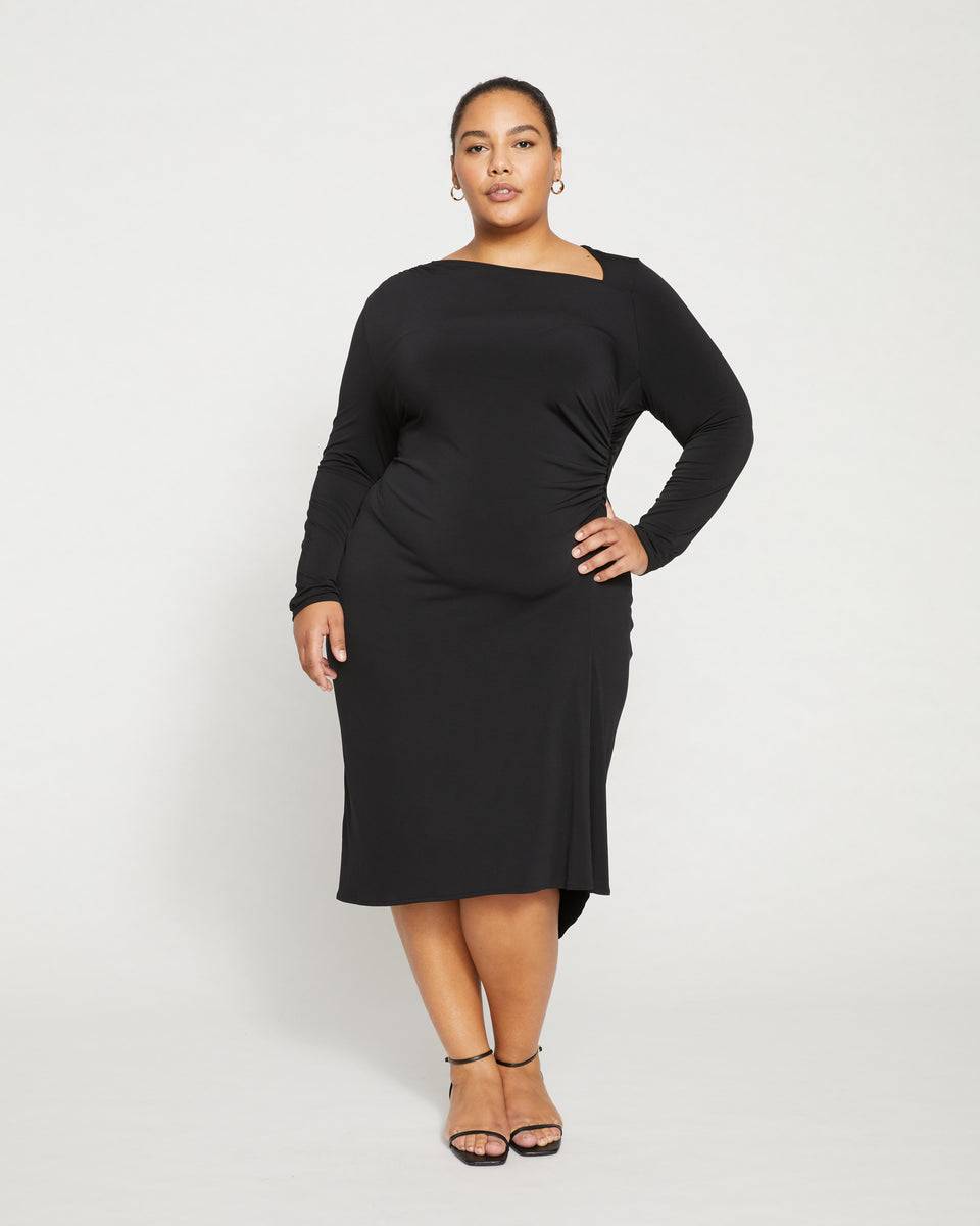 Velvety-Cool Jersey Cinched Dress - Black Zoom image 0