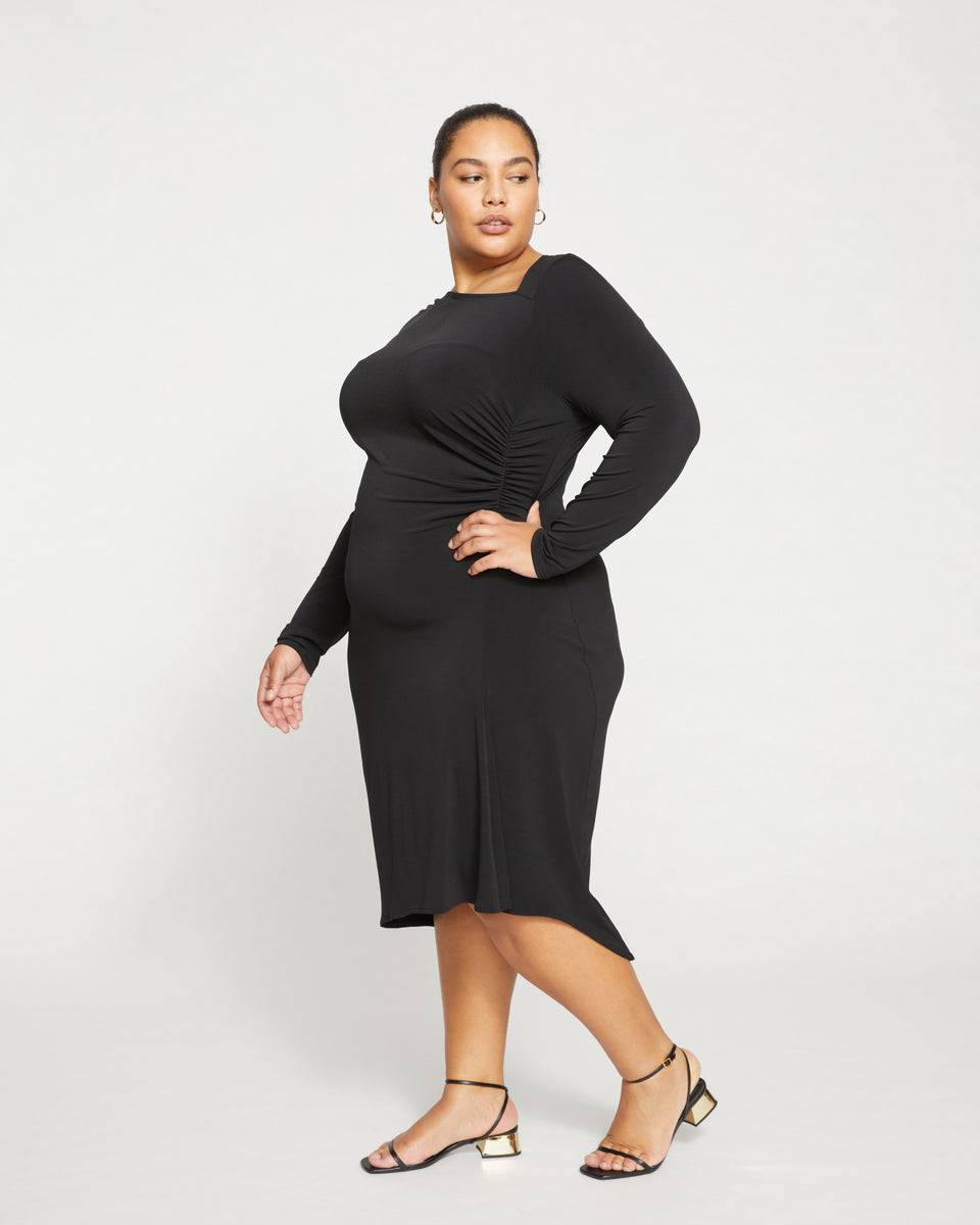 Velvety-Cool Jersey Cinched Dress - Black Zoom image 2