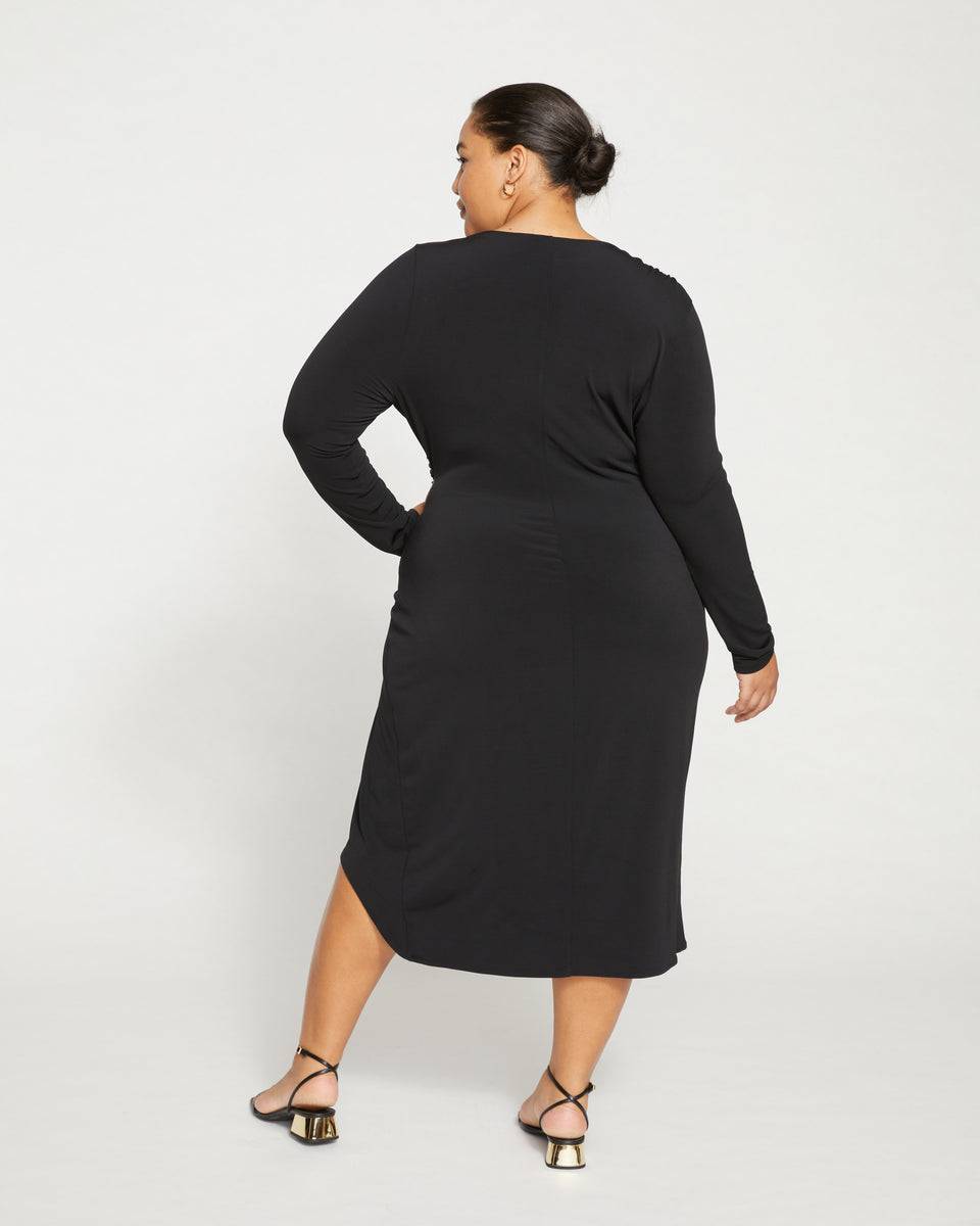 Velvety-Cool Jersey Cinched Dress - Black Zoom image 3