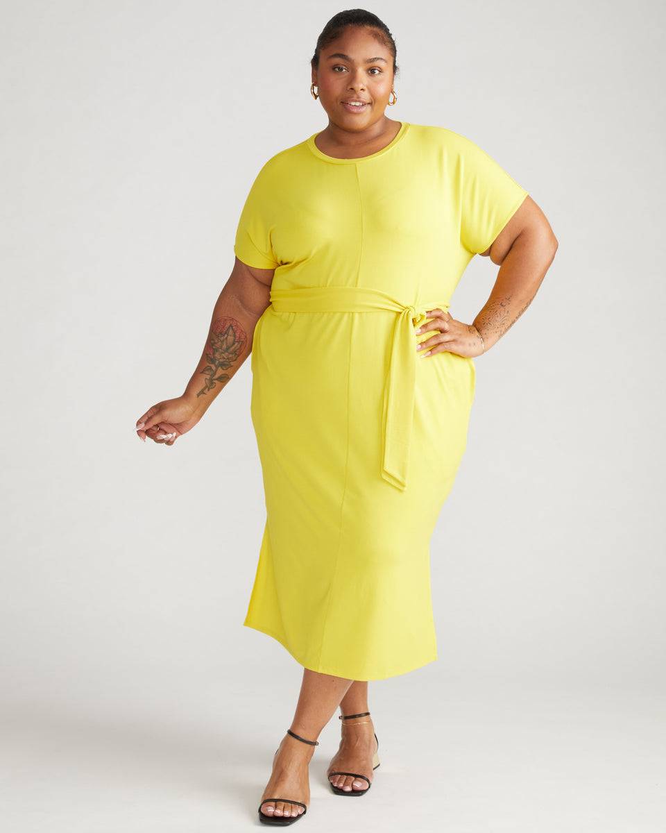 Belted Divine Jersey Dress - Yellow Zoom image 2
