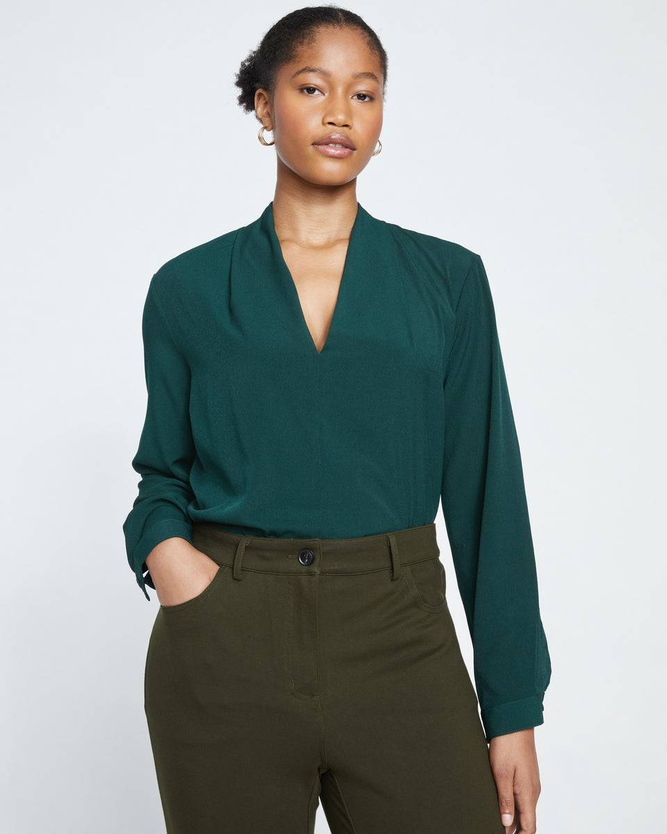Better-Than-Silk Long Sleeve V-Neck Top - Forest Green Zoom image 1