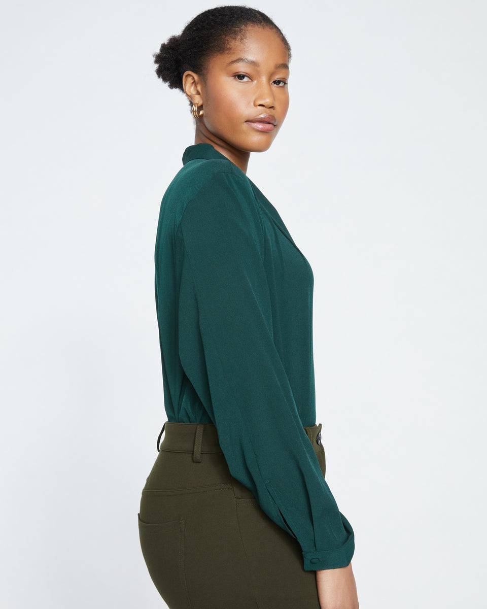 Better-Than-Silk Long Sleeve V-Neck Top - Forest Green Zoom image 2