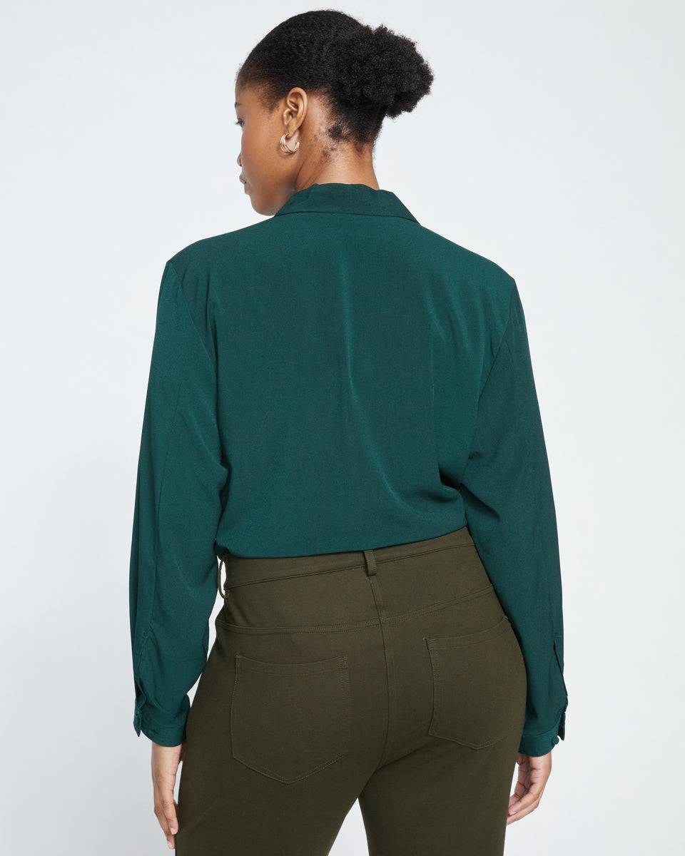 Better-Than-Silk Long Sleeve V-Neck Top - Forest Green Zoom image 3