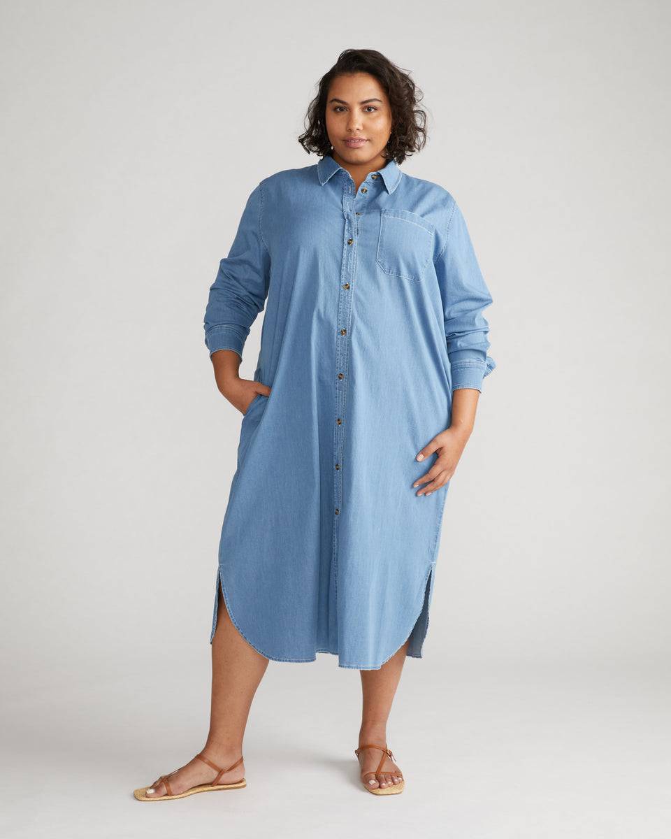 Odeon Stretch Cotton Chambray Shirtdress - Cove Blue Zoom image 1
