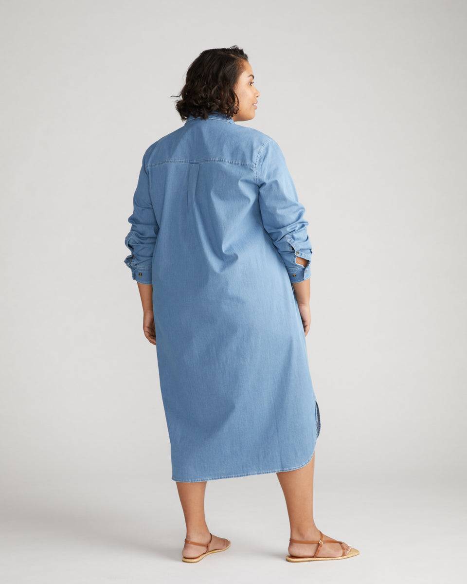 Odeon Stretch Cotton Chambray Shirtdress - Cove Blue Zoom image 3