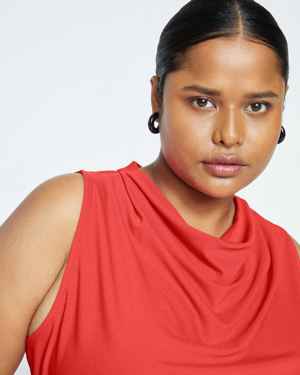 Crepe Jersey Cowl Tank Blouse - Vermilion Red Zoom image 1