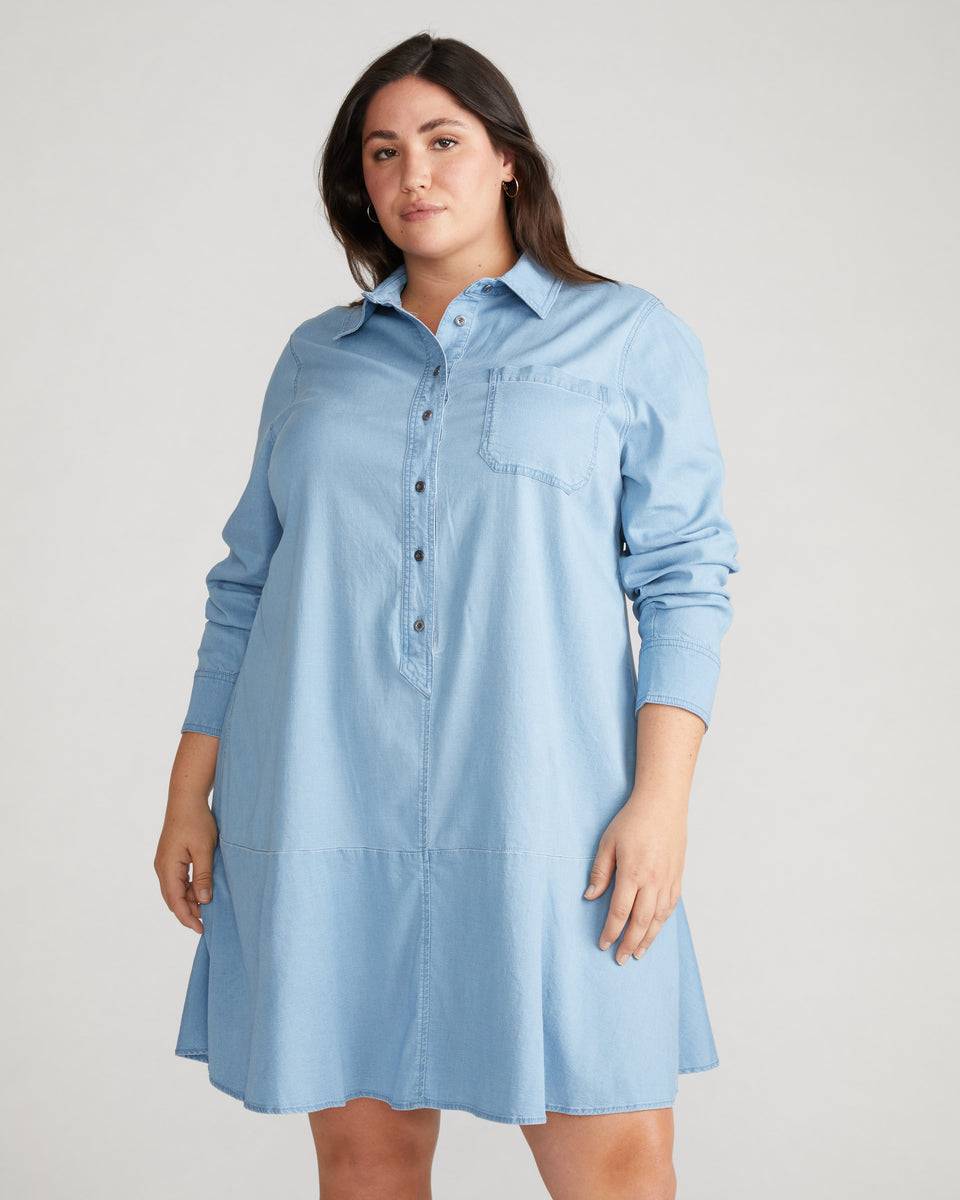 Perfect Tencel Chambray Drop Waist Shirtdress - Morning Blue Zoom image 0