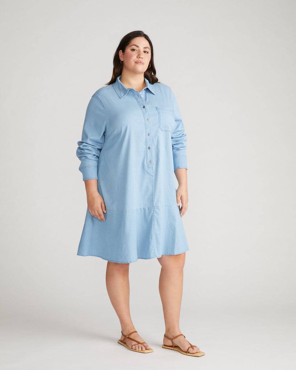 Perfect Tencel Chambray Drop Waist Shirtdress - Morning Blue Zoom image 1