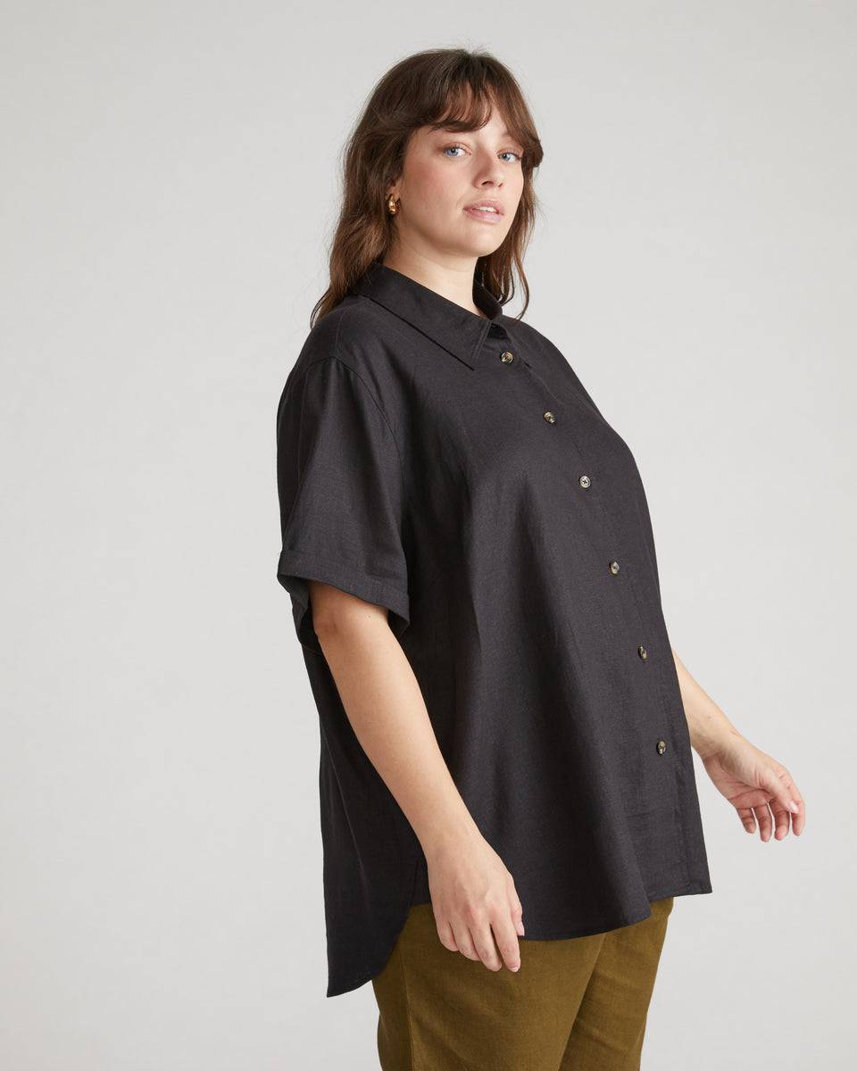 Dune Short Sleeve Linen Shirt - Black Zoom image 1