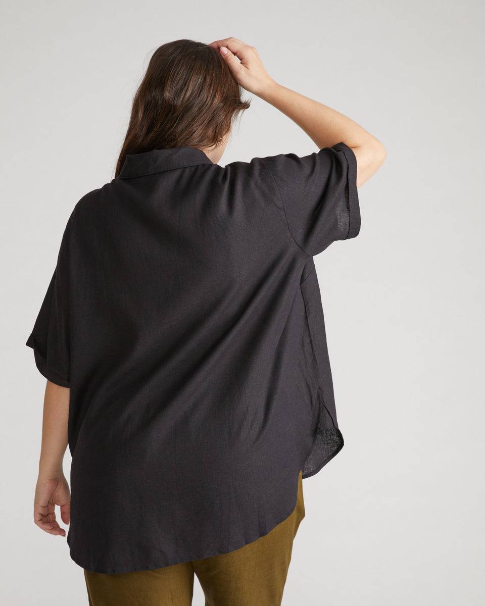 Dune Short Sleeve Linen Shirt - Black Zoom image 3