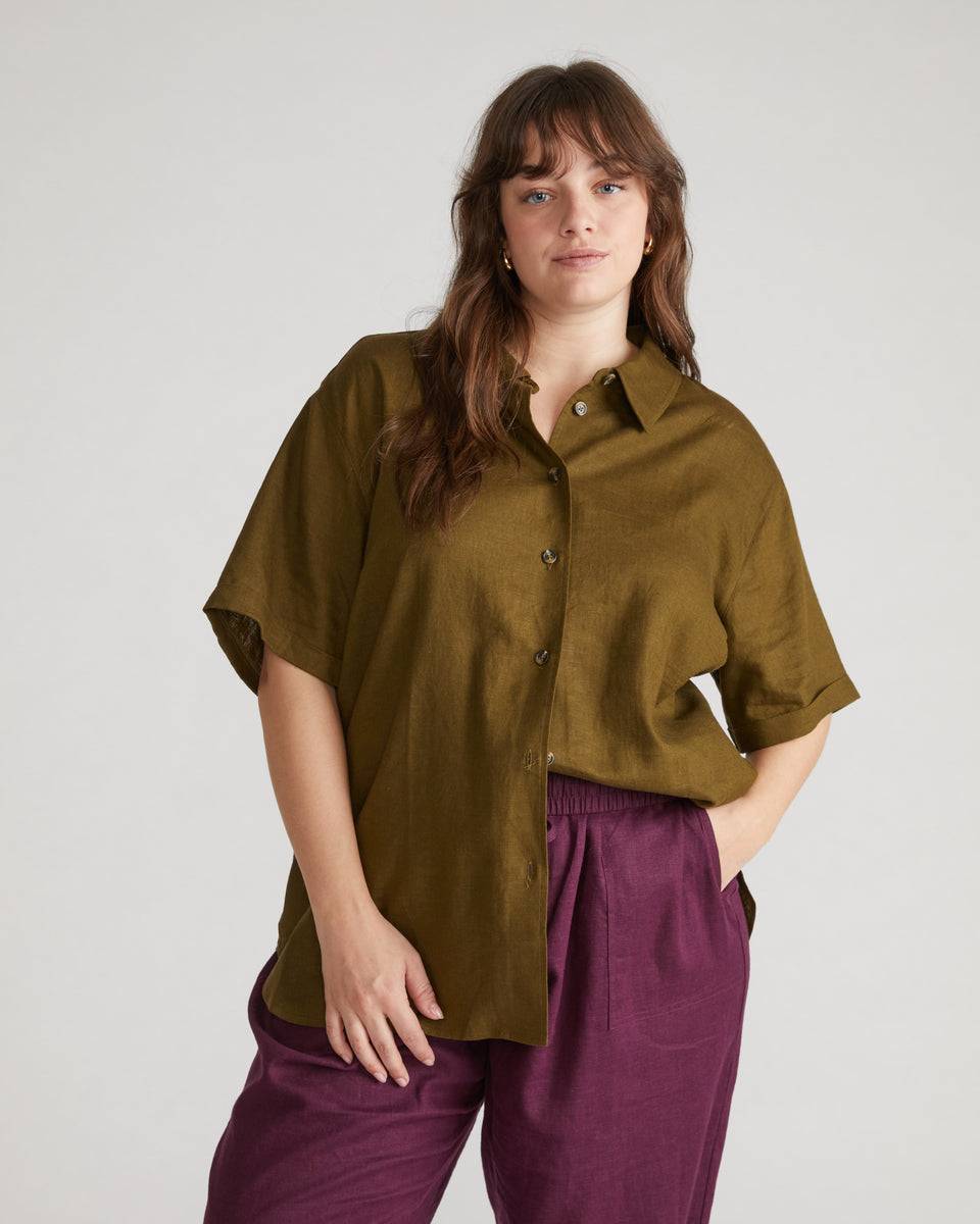 Dune Short Sleeve Linen Shirt - Budding Stem Zoom image 0