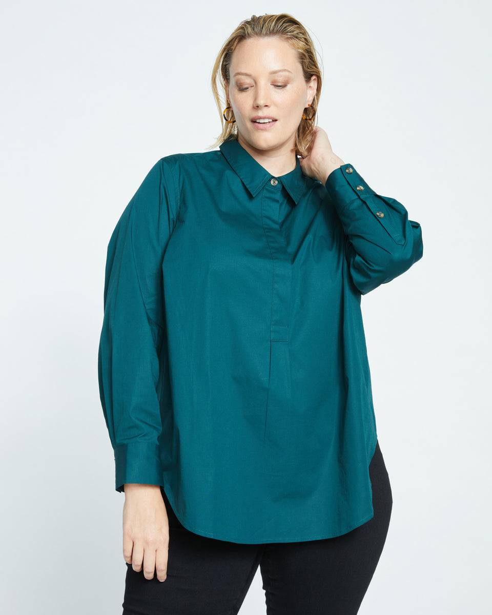 Elbe Popover Stretch Poplin Shirt Classic Fit - Forest Green Zoom image 0