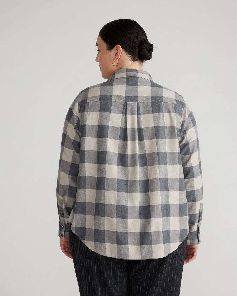Elbe Stretch Cotton Flannel Shirt Classic Fit - Neutral Check Zoom image 3