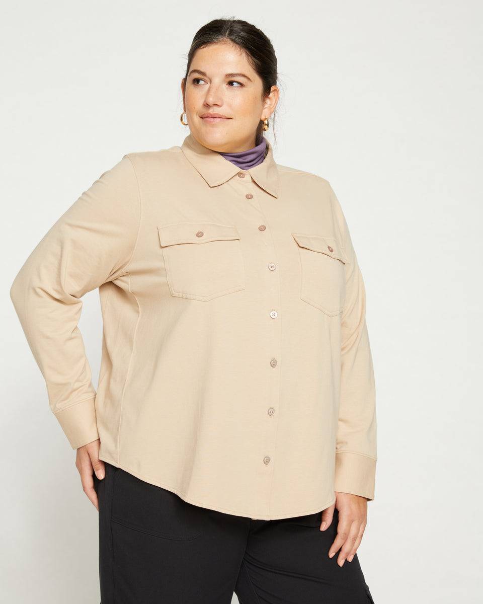 Ava Cotton Jersey Button-Down Shirt - Barley Zoom image 2