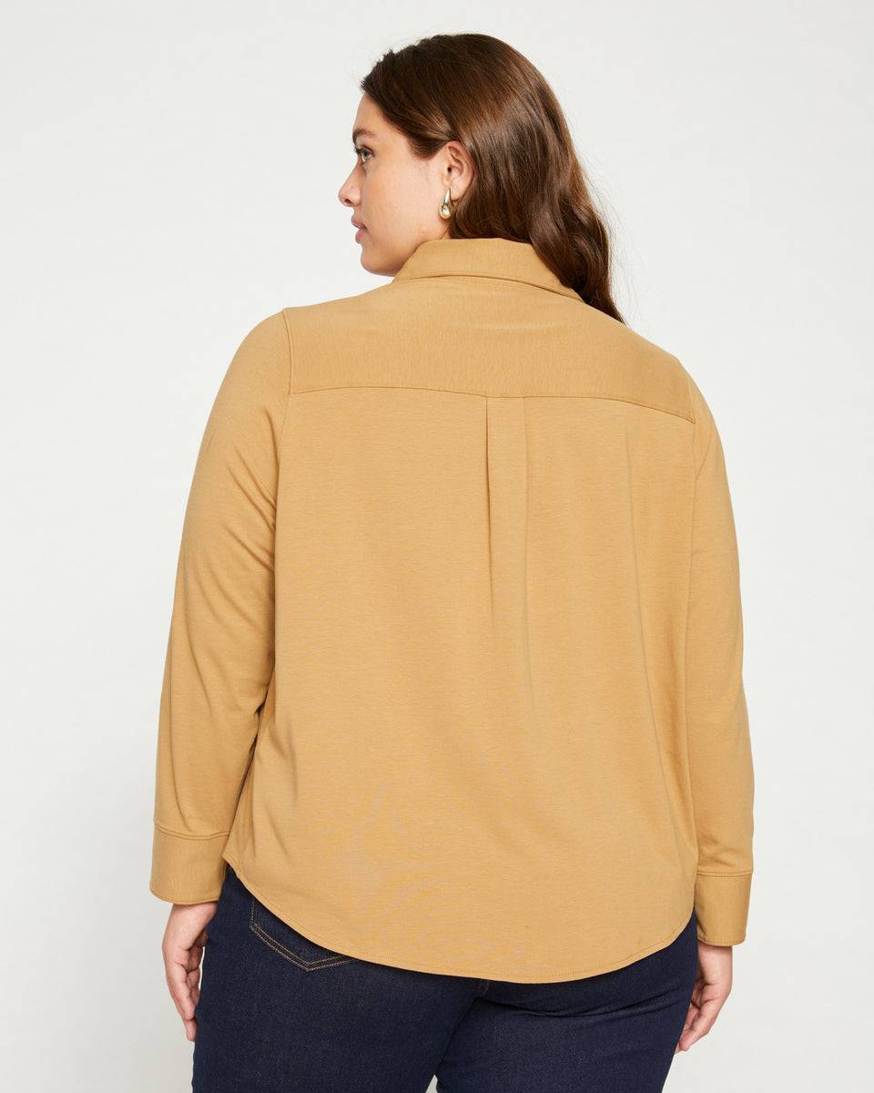 Ava Cotton Jersey Button-Down Shirt - Vintage Khaki Zoom image 3