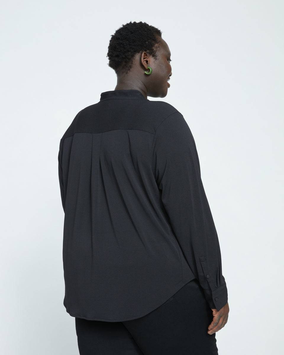 Crepe Jersey Long Sleeve Tess Blouse - Black Zoom image 3