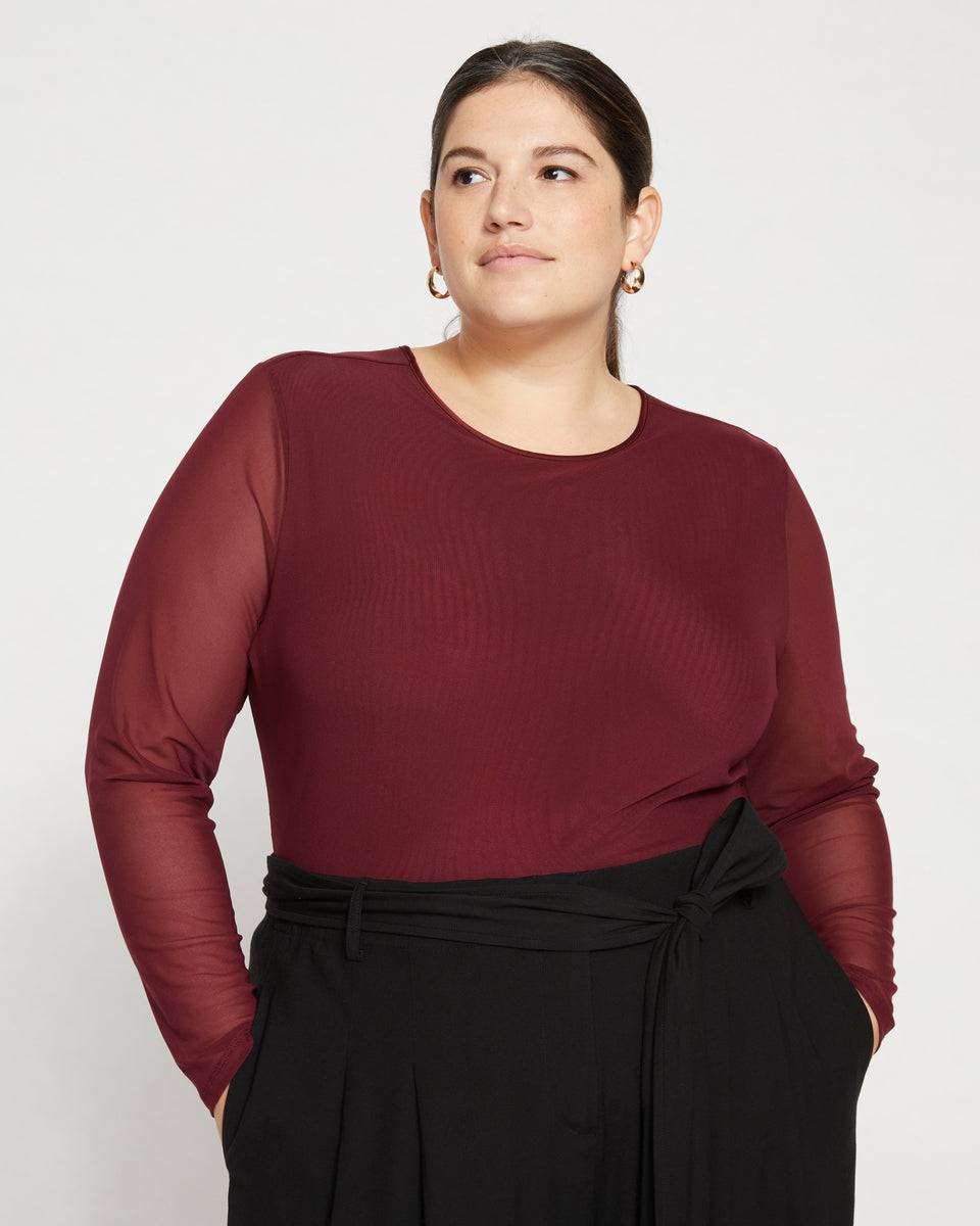 Tinsel Jersey-Lined Fine Mesh Top - Rioja Zoom image 0