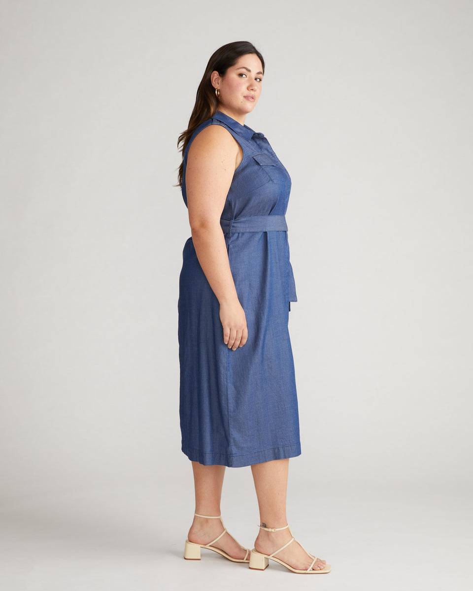 Perfect Tencel Chambray Sleeveless Savannah Shirtdress - Midnight Blue Zoom image 1