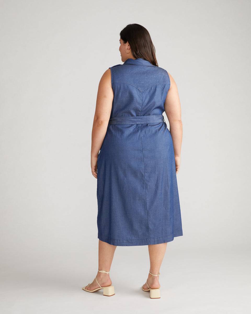 Perfect Tencel Chambray Sleeveless Savannah Shirtdress - Midnight Blue Zoom image 2