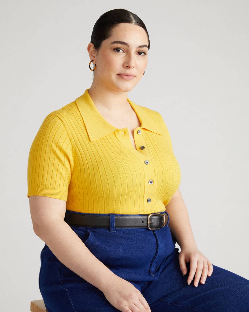 Jacqueline Short Sleeve Polo Sweater - Yellow Zoom image 0