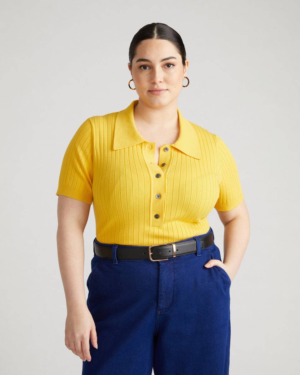 Jacqueline Short Sleeve Polo Sweater - Yellow Zoom image 1