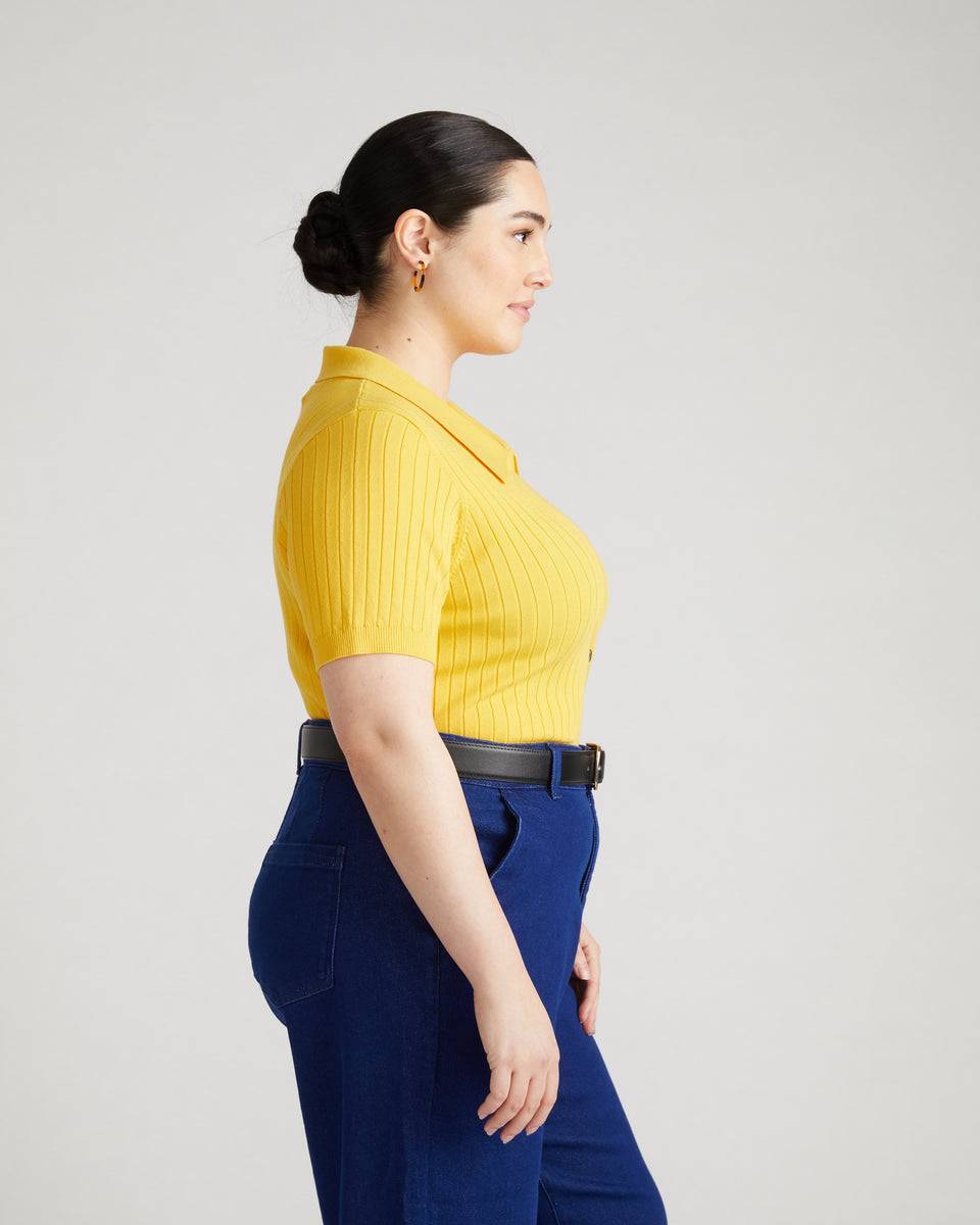 Jacqueline Short Sleeve Polo Sweater - Yellow Zoom image 2