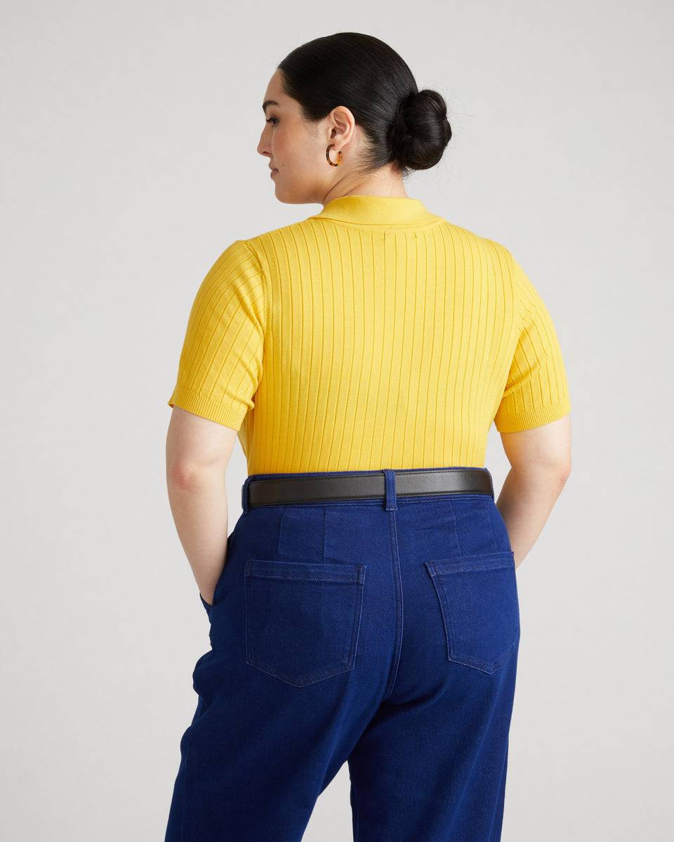 Jacqueline Short Sleeve Polo Sweater - Yellow Zoom image 3