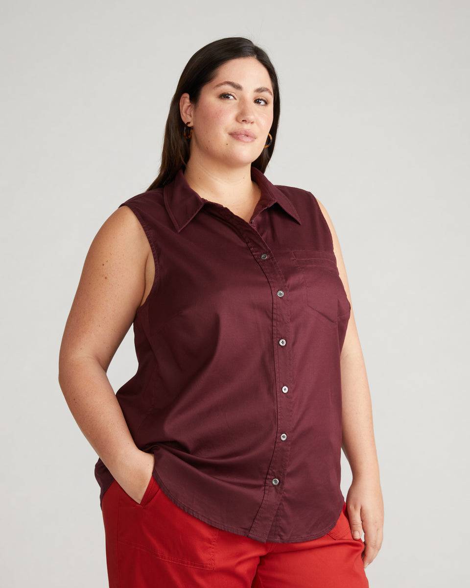 Perfect Tencel Chambray Sleeveless Shirt - Black Cherry Zoom image 0