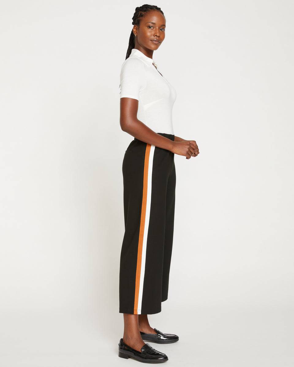 Stephanie Wide Leg Stripe Ponte Pants 27 Inch - Black with Ochre/White Stripe Zoom image 2