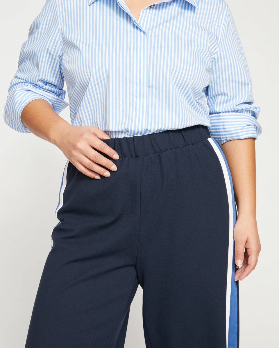 Stephanie Wide Leg Stripe Ponte Pants 27 Inch - Navy with Blue/White Stripe Zoom image 1