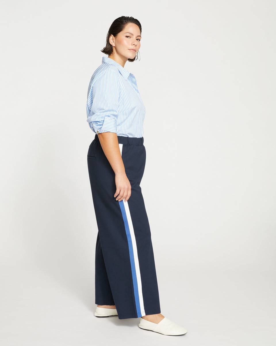 Stephanie Wide Leg Stripe Ponte Pants 27 Inch - Navy with Blue/White Stripe Zoom image 2
