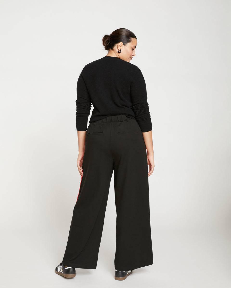 Stephanie Wide Leg Stripe Ponte Pants 30 Inch - Black/Paeonia/Sanguinello Zoom image 3