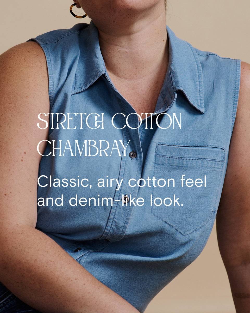 Odeon Stretch Cotton Chambray Shirtdress - Cove Blue Zoom image 4