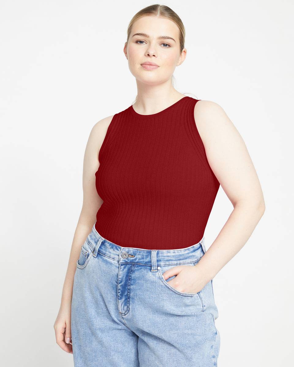 Knitted High Neck Tank - Sangria Zoom image 0