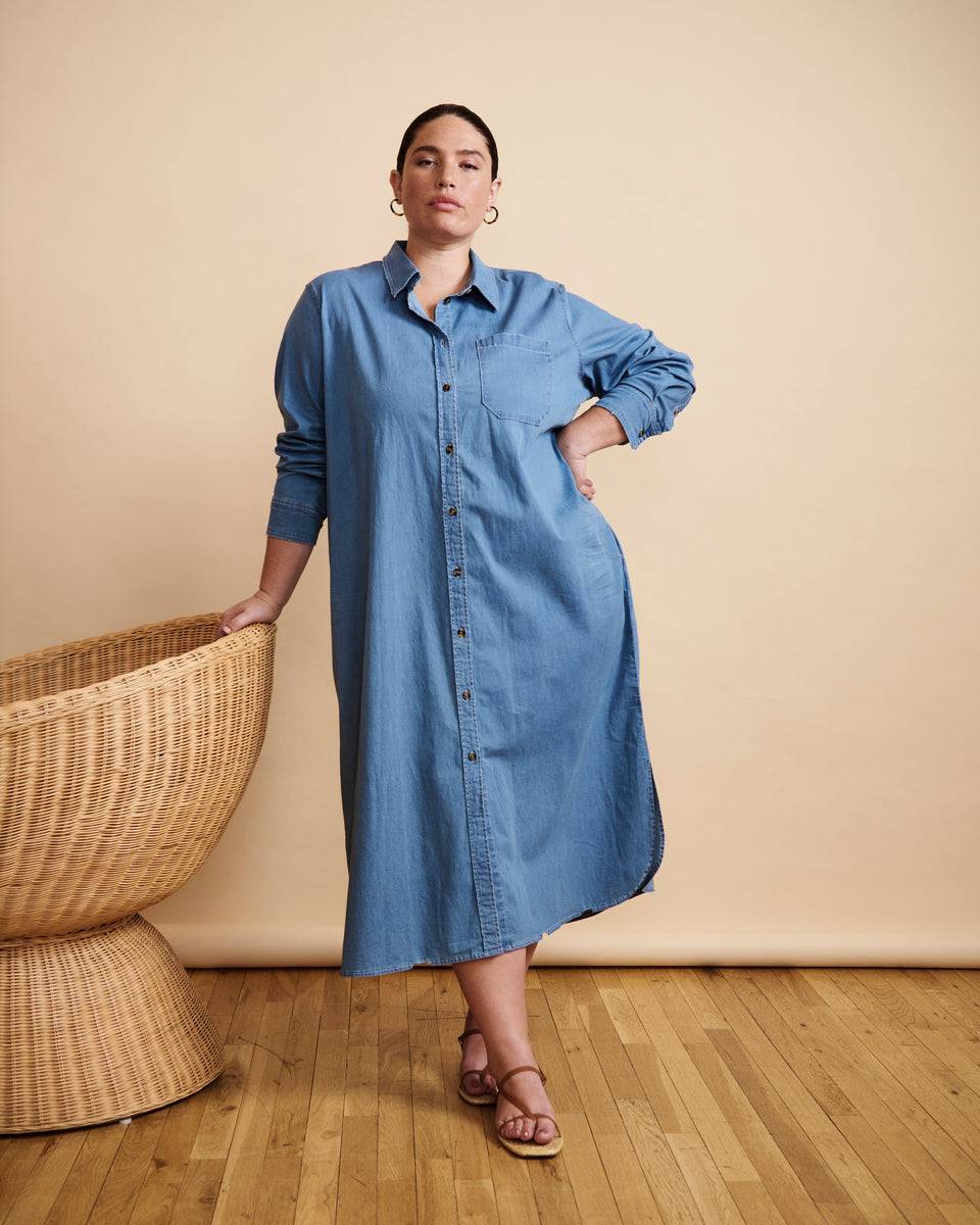 Odeon Stretch Cotton Chambray Shirtdress - Cove Blue Zoom image 0
