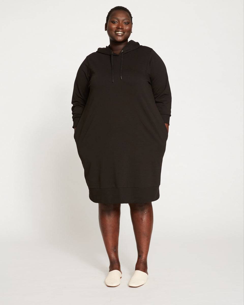 Classic Light Terry Hoodie Sweatshirt Dress - Black Zoom image 1
