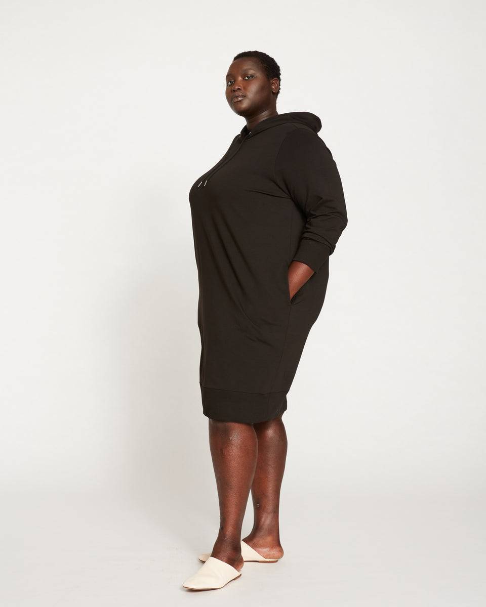 Classic Light Terry Hoodie Sweatshirt Dress - Black Zoom image 3