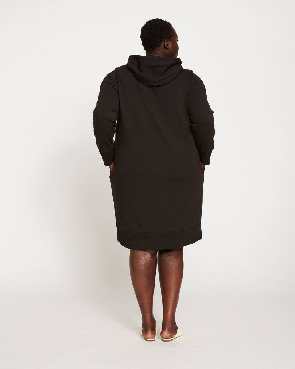 Classic Light Terry Hoodie Sweatshirt Dress - Black Zoom image 4