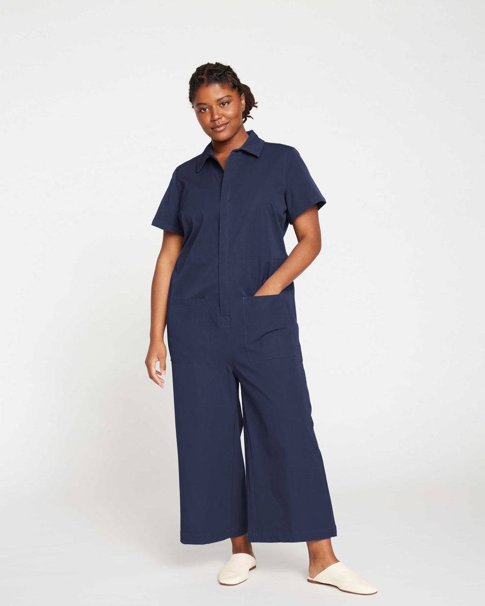 Kate Stretch Cotton Twill Jumpsuit - Navy Zoom image 0